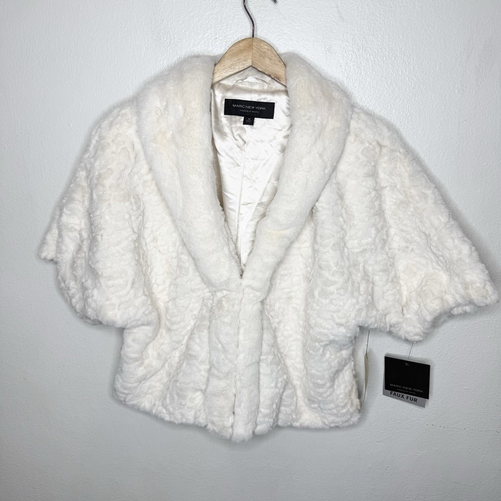New Marc New York Cream Faux Fur Short‎ Sleeve Jacket Wedding Women's Medium